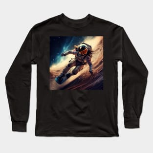 woman astronaut racing in extreme sport cosmic punk space Long Sleeve T-Shirt